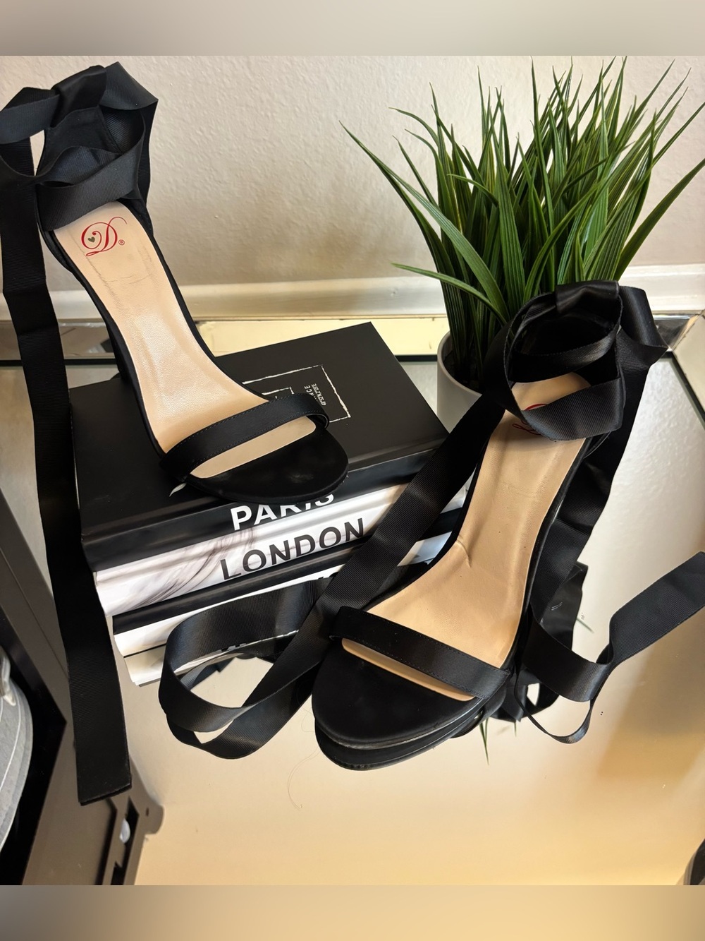 Elegant Black Satin Ankle-Tie Women's Heels